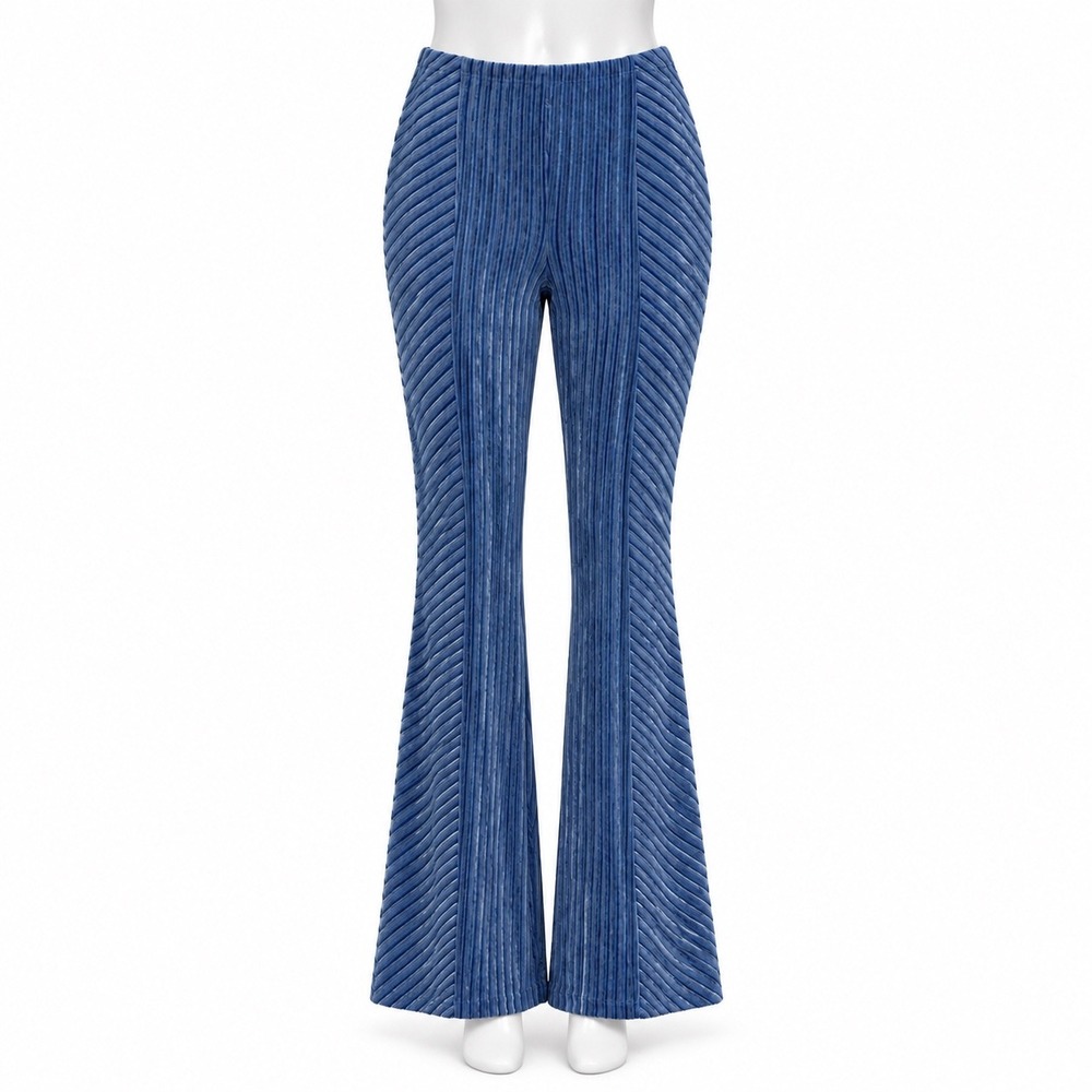 Free People Blue Velvet Pull On Flare Pants Women's Medium Boho High Rise